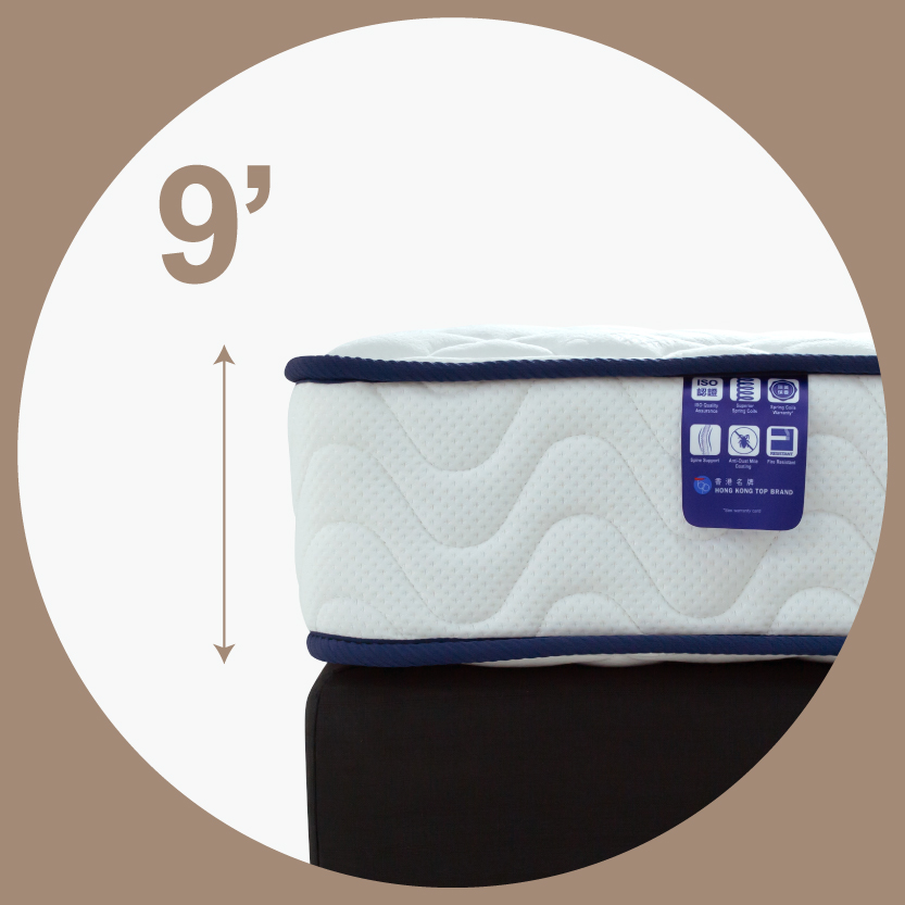 9吋床褥厚度 健脊9002 MK2特硬床褥。9吋床褥;特硬床褥;香港床褥推介;歐化寶;皇牌床褥推介
