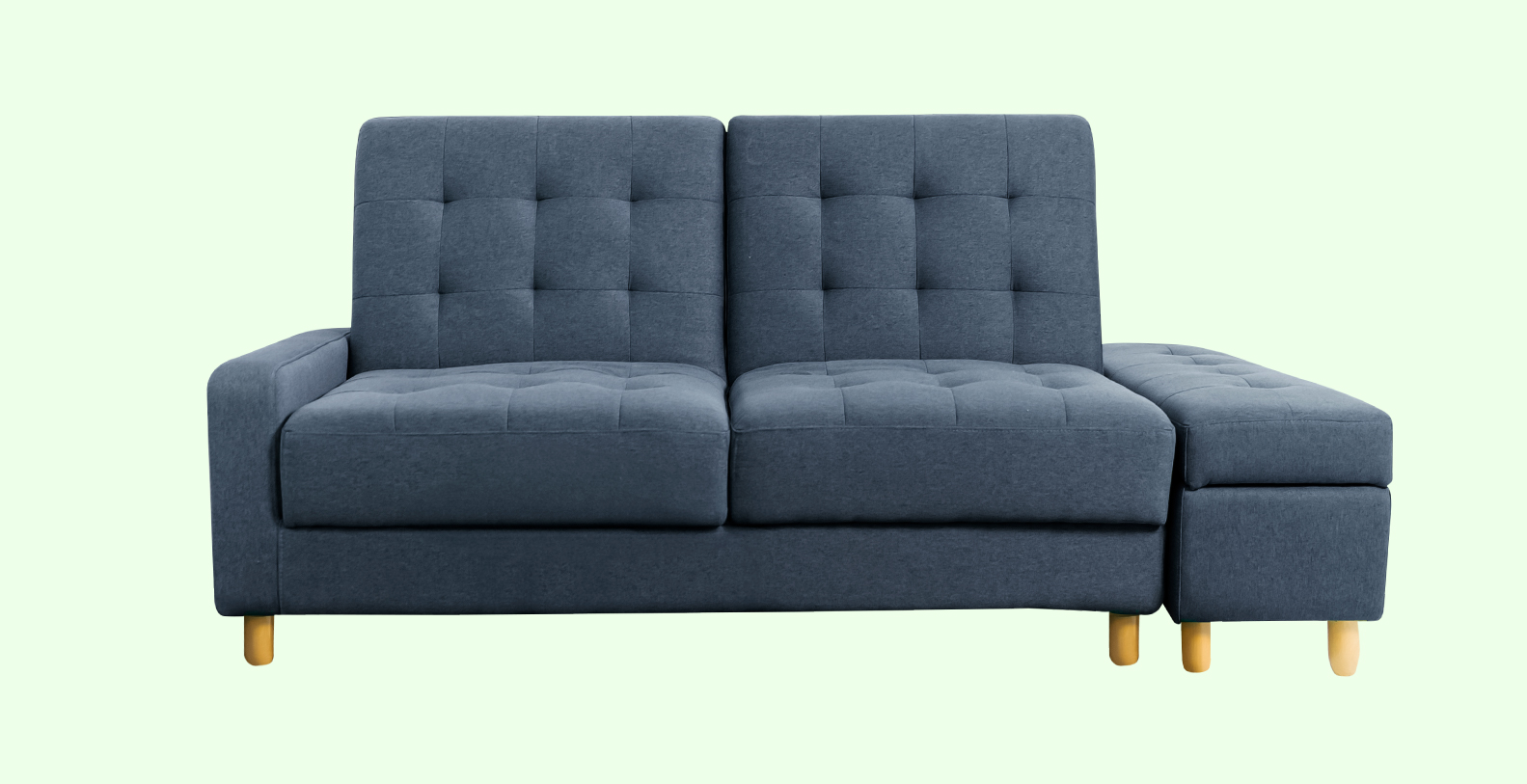 B042布藝梳化床；簡單變床；舒適梳化；採無扶手位設計，慳位及提升靈活度，配備可調校式梳化背，享受多角度舒適坐躺，放下輕鬆變身梳化床；藍色梳化床